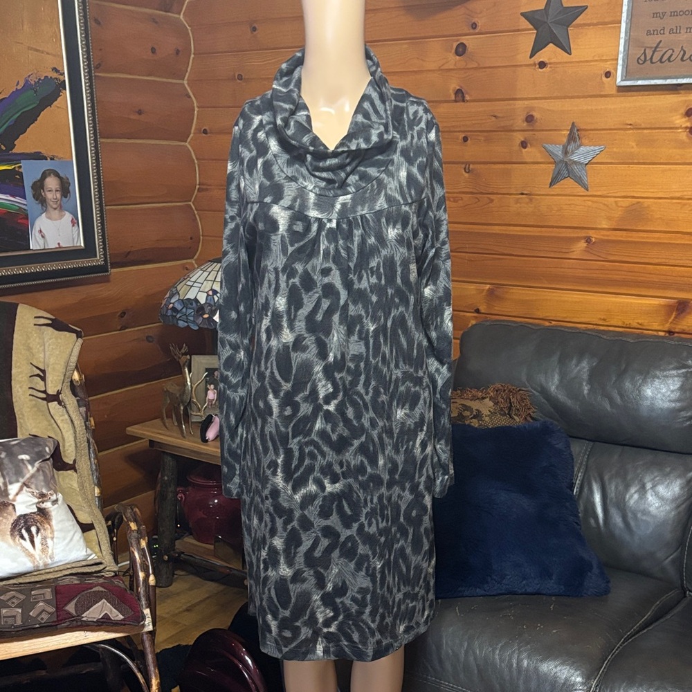 Chic Animal Print Cowl Neck Dress